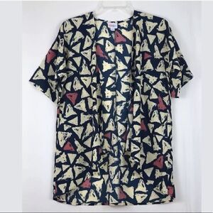 LulaRoe Lindsay Kimono Blue Print Open Wrap Sz 3